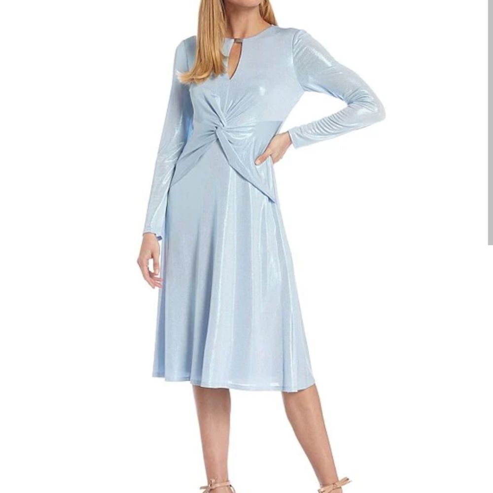 Lauren Ralph Lauren Crew Keyhole Neck Long Sleeve Twist A-Line Dress